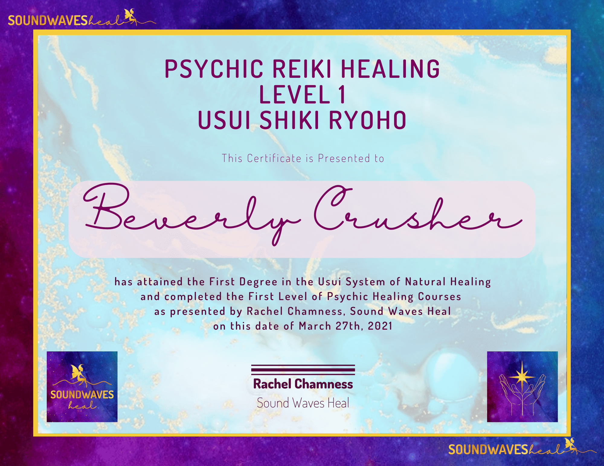 Psychic Reiki Healing Level 1 Certificate image